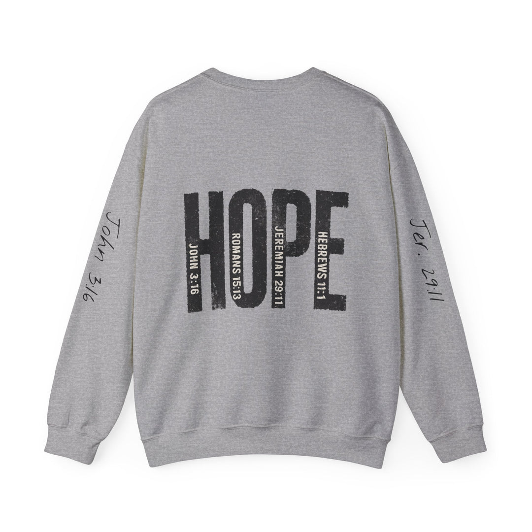 HOPE With Scriptures - Back And Sleeve Prints - Unisex Crewneck Sweatshirt   Sweatshirt Joy & Country