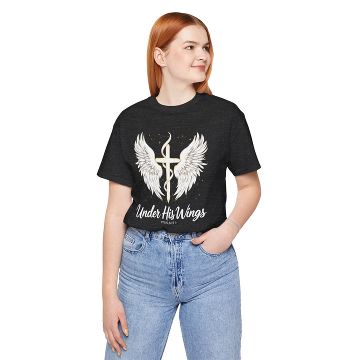 Under His Wings Psalm 91 With Cross - Unisex Crew-Neck Tee - Joy & Country