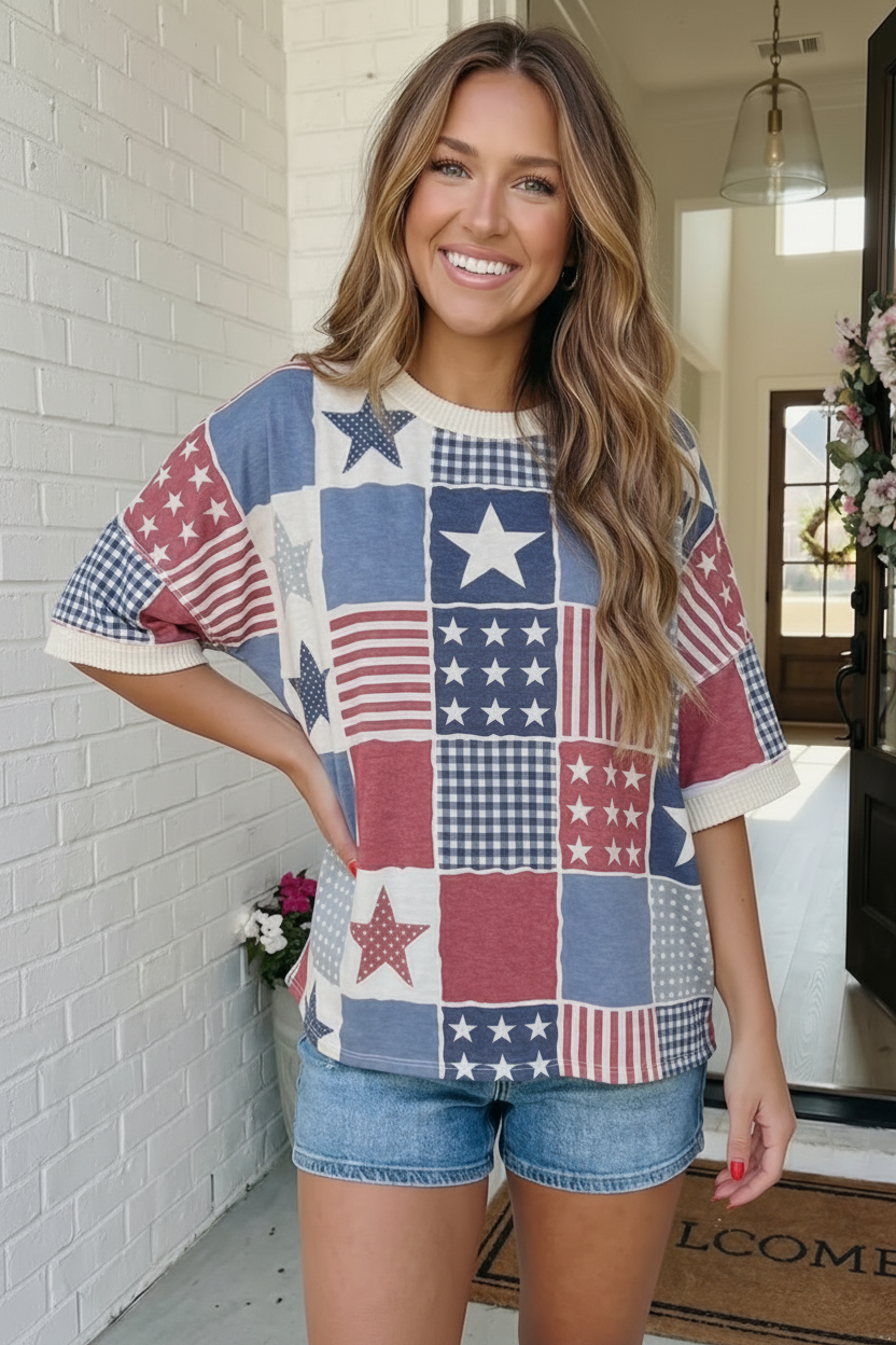 Stars and Stripes Patchwork Oversized Top    Joy & Country