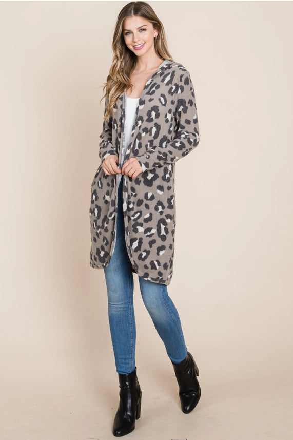 Cozy Days Animal-Print Hooded Cardigan