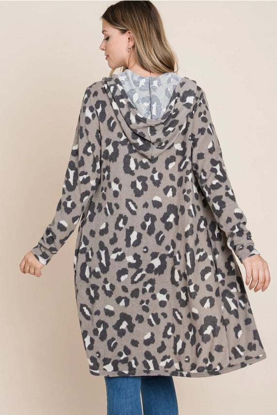 Cozy Days Animal-Print Hooded Cardigan
