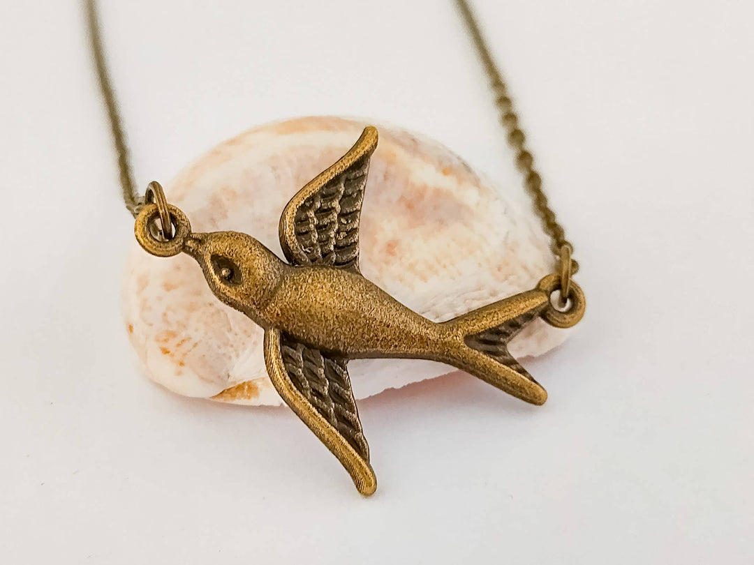 His Eye Is On The Sparrow - Antique Bronze Necklace