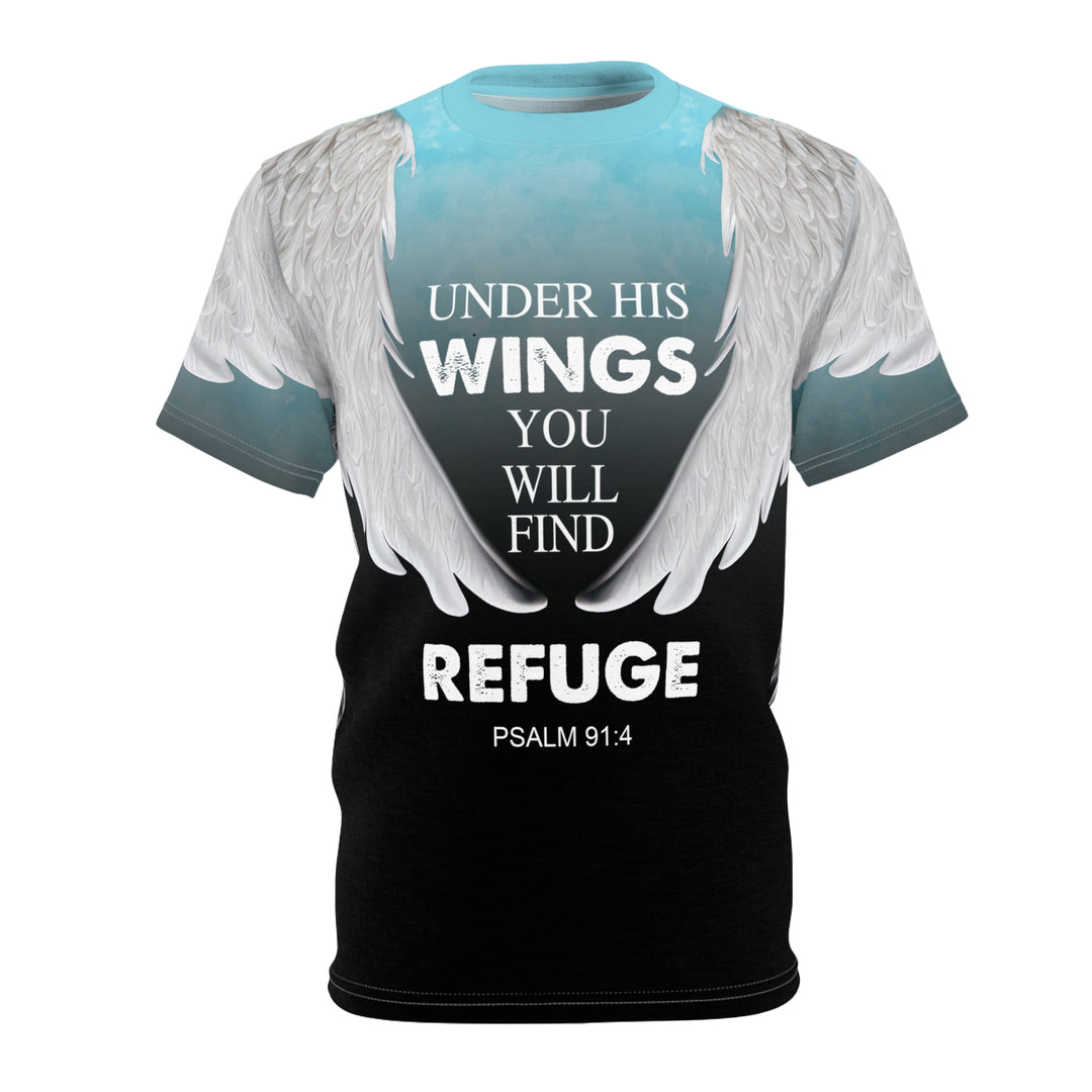 Under His Wings You Will Find Refuge (Black) - Unisex Premium Crew-Neck Tee - JC Exclusive