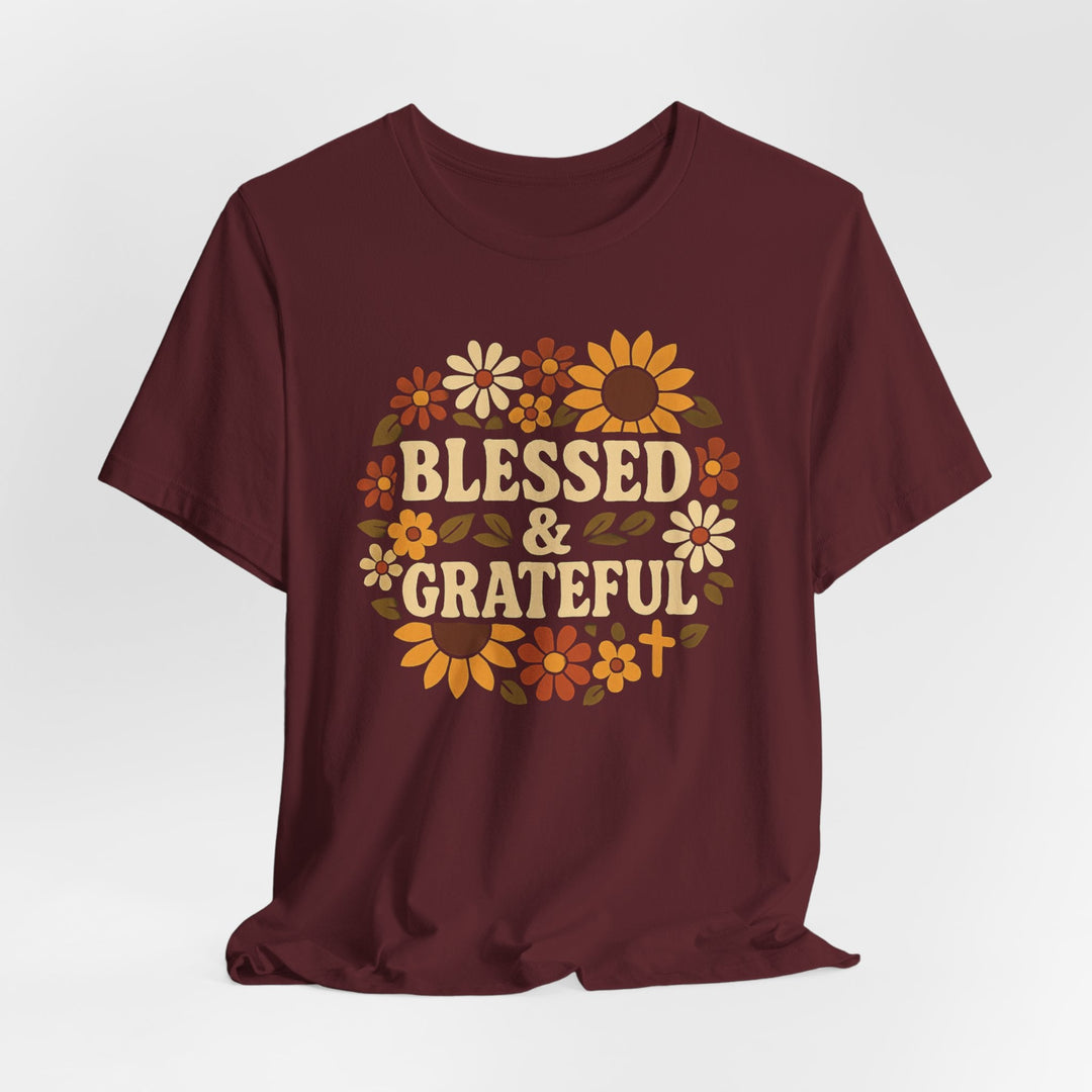 Blessed & Grateful Floral Wreath - Unisex Crew-Neck Tee   T-Shirt Joy & Country