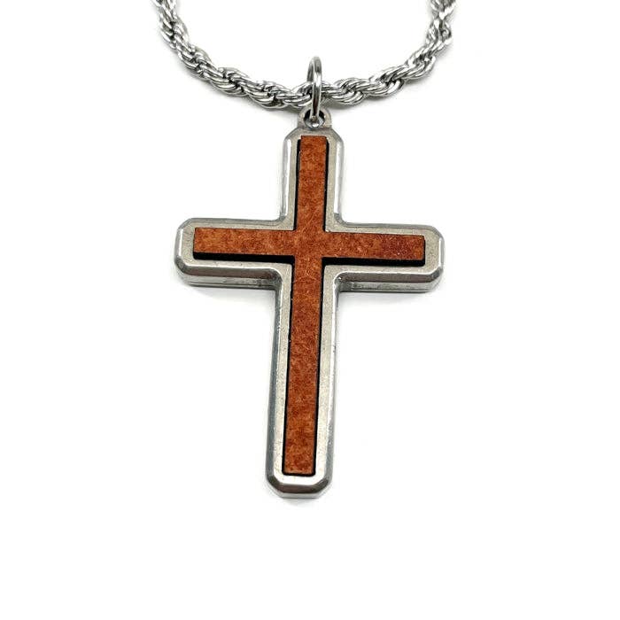 Rustic Beauty Cross Pendant With Wood Inlay