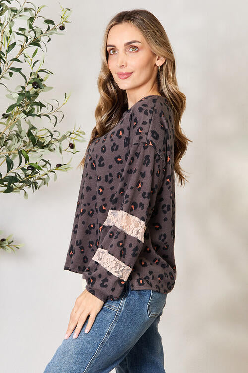 [FINAL SALE] Out In The Wild - Leopard Lace-Detail Blouse