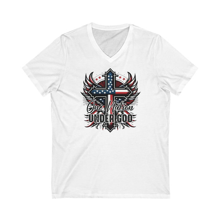 One Nation Under God With Cross And Wings - Unisex V-Neck Tee - Joy & Country