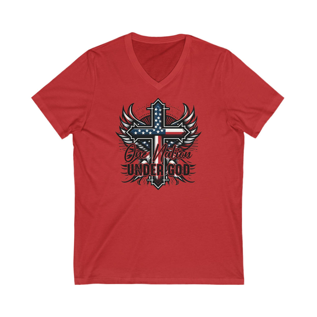 One Nation Under God With Cross And Wings - Unisex V-Neck Tee - Joy & Country