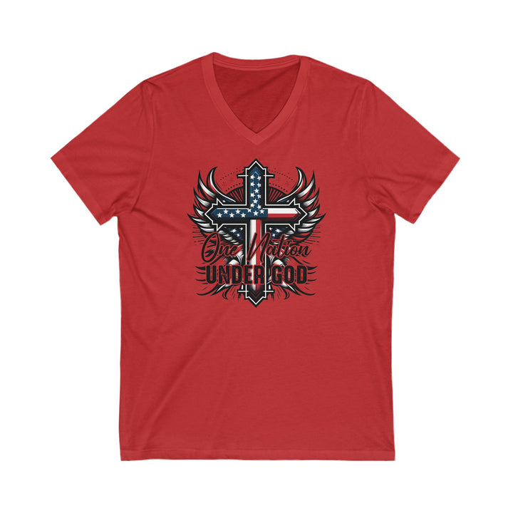 One Nation Under God With Cross And Wings - Unisex V-Neck Tee - Joy & Country
