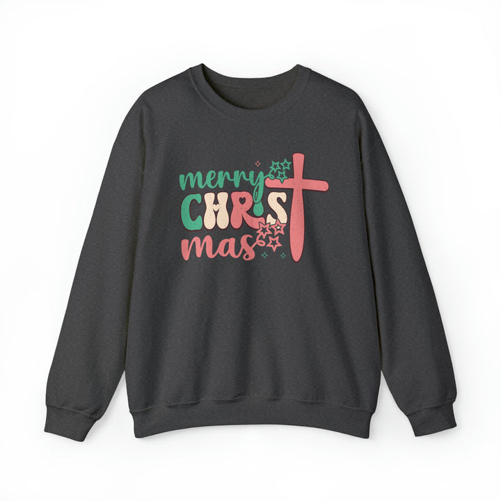 Merry Christ-mas Vintage With Cross - Unisex Crew-Neck Sweatshirt   Sweatshirt Joy & Country