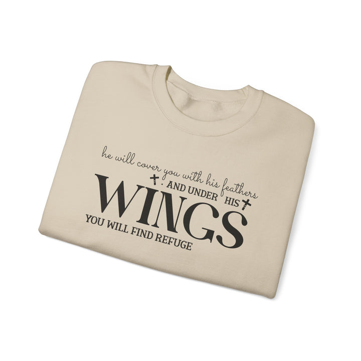 Under His Wings You Will Find Refuge Psalm 91 (Sleeve Print) - Unisex Crewneck Sweatshirt - Joy & Country