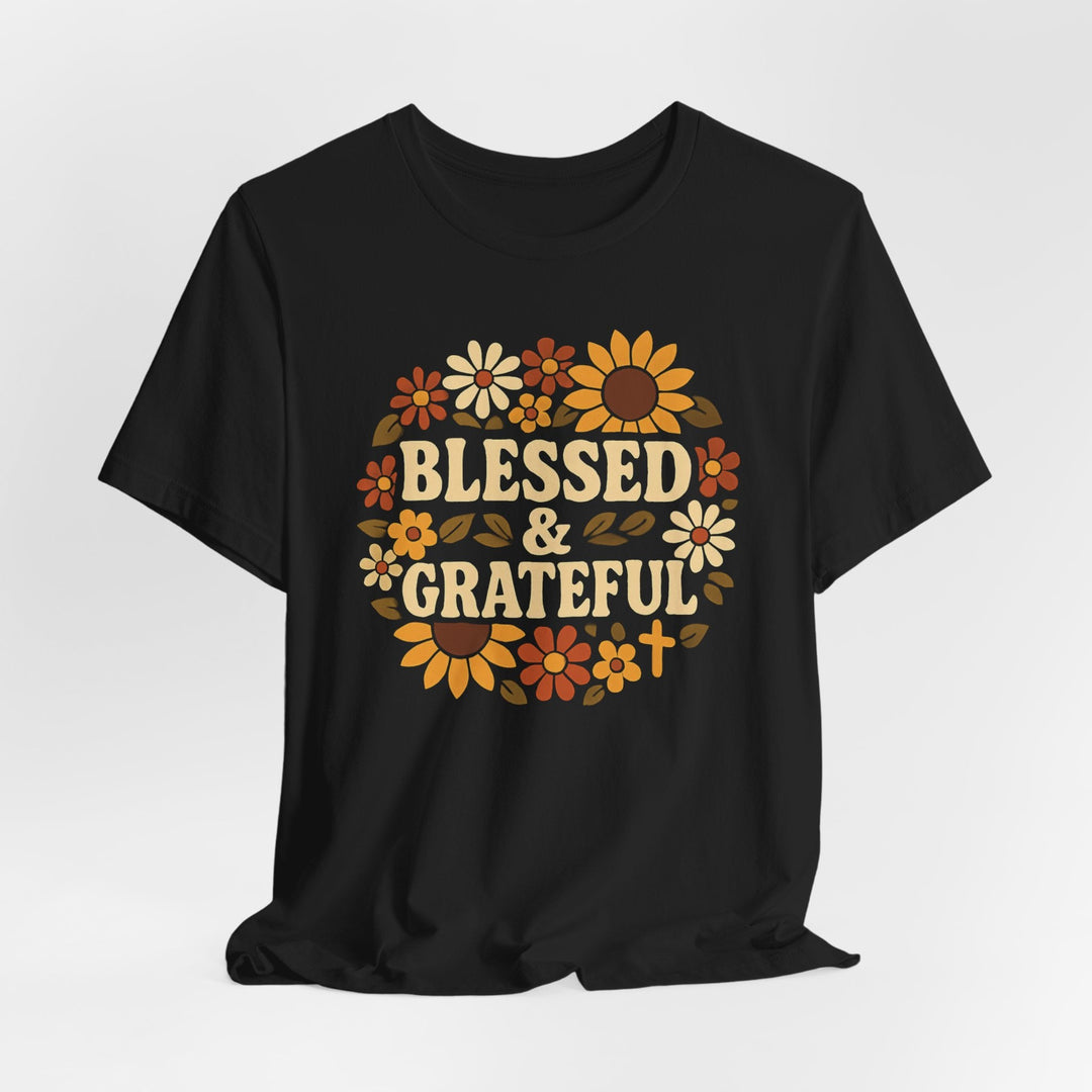 Blessed & Grateful Floral Wreath - Unisex Crew-Neck Tee   T-Shirt Joy & Country
