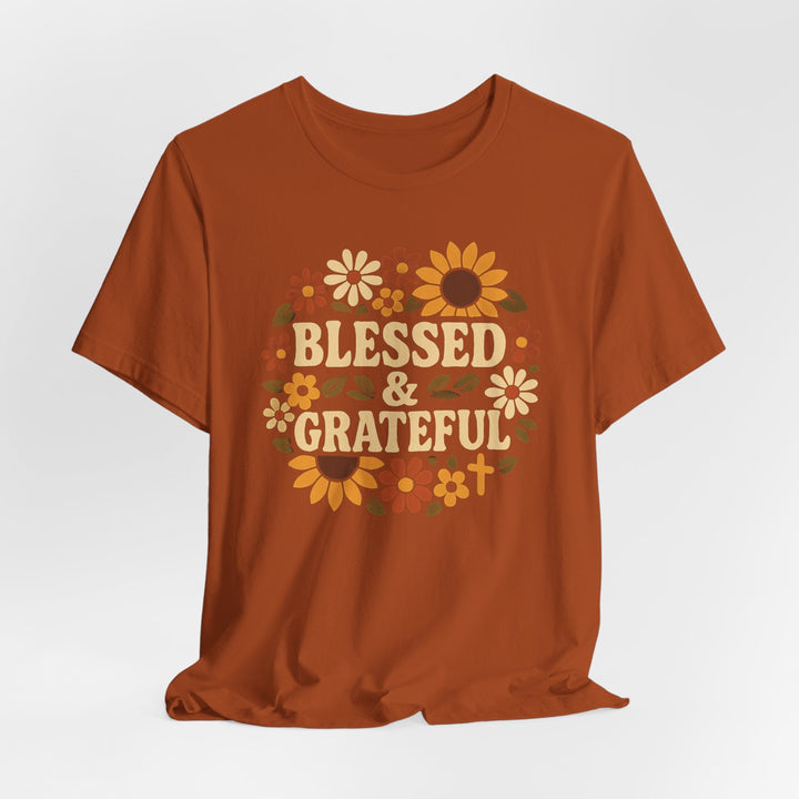 Blessed & Grateful Floral Wreath - Unisex Crew-Neck Tee   T-Shirt Joy & Country
