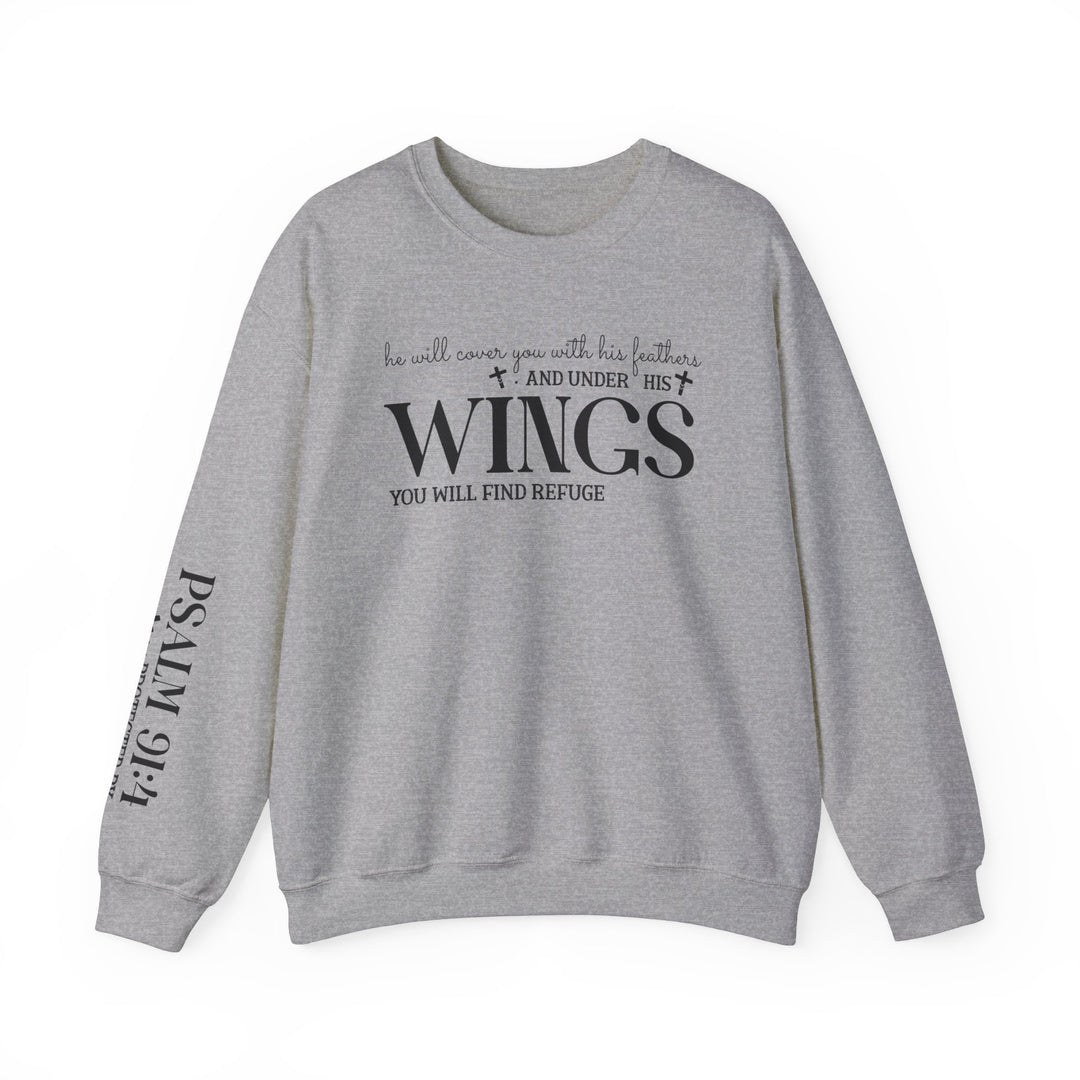 Under His Wings You Will Find Refuge Psalm 91 (Sleeve Print) - Unisex Crewneck Sweatshirt - Joy & Country