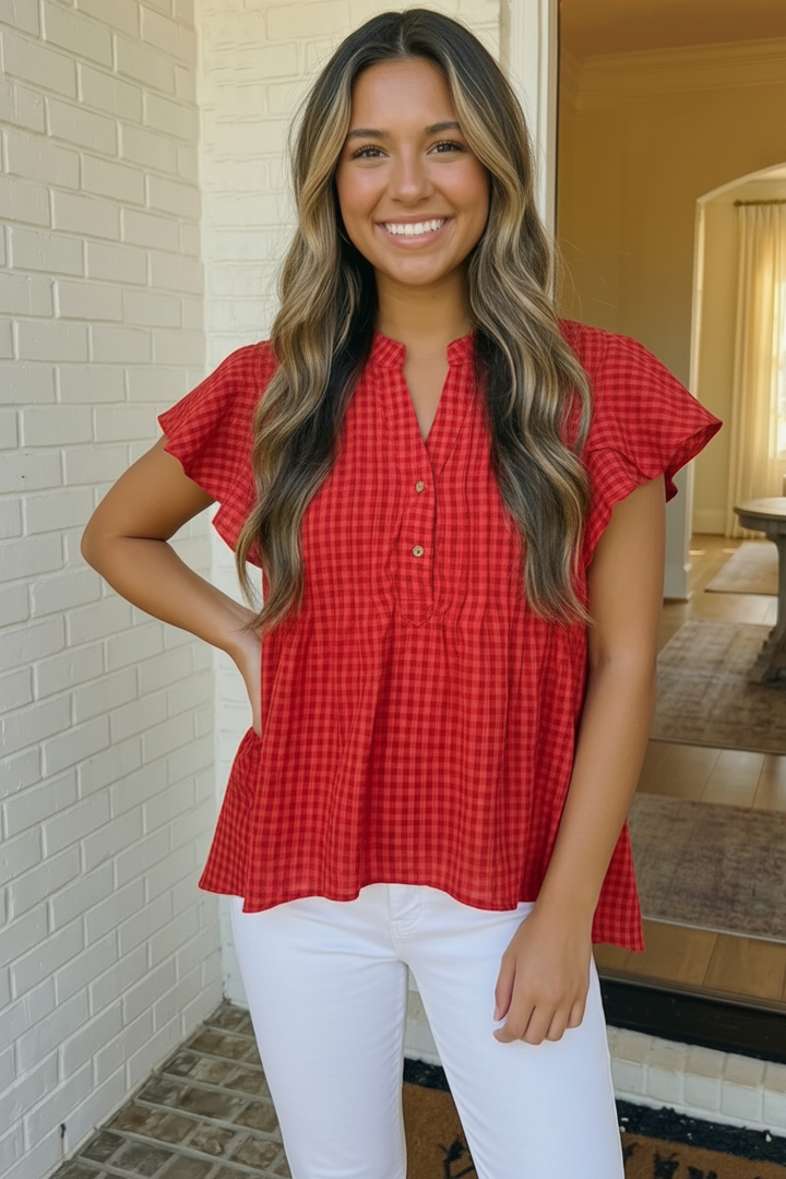 Coral Breeze Flutter Sleeve Bloom Top
