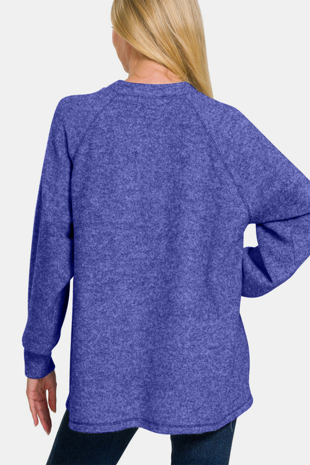 Brushed Melange Hacci High-Low Sweater - Bright Blue - Joy & Country