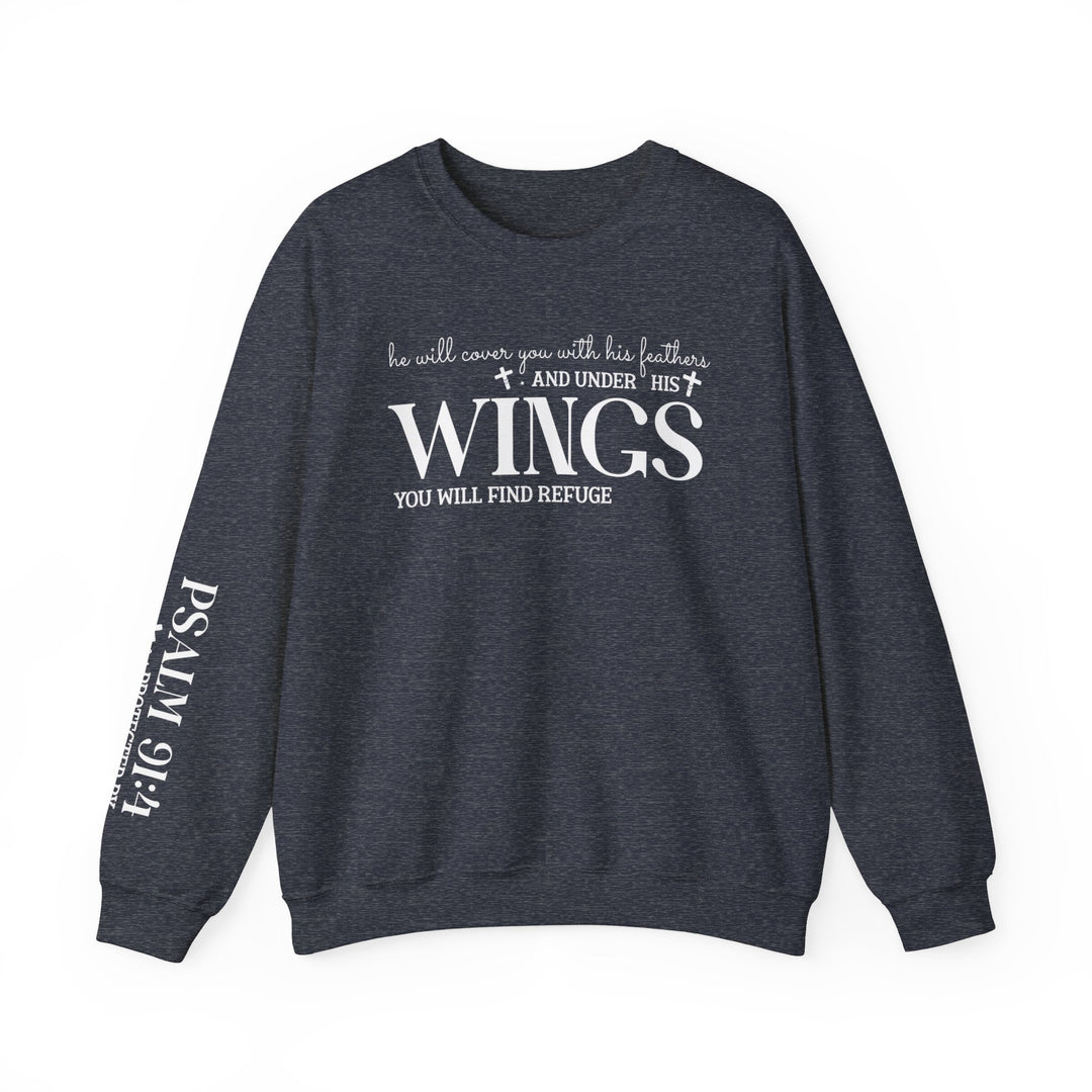 Under His Wings You Will Find Refuge Psalm 91 (Sleeve Print) - Unisex Crewneck Sweatshirt - Joy & Country