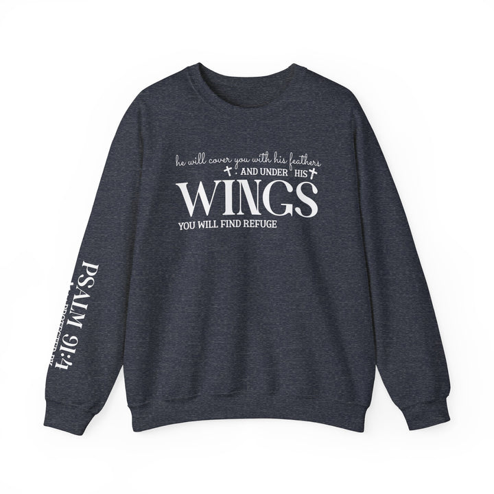 Under His Wings You Will Find Refuge Psalm 91 (Sleeve Print) - Unisex Crewneck Sweatshirt - Joy & Country