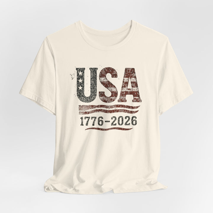 USA Flag 250th Anniversary Rugged 1776-2026 - Unisex Crew-Neck Tee   T-Shirt Joy & Country