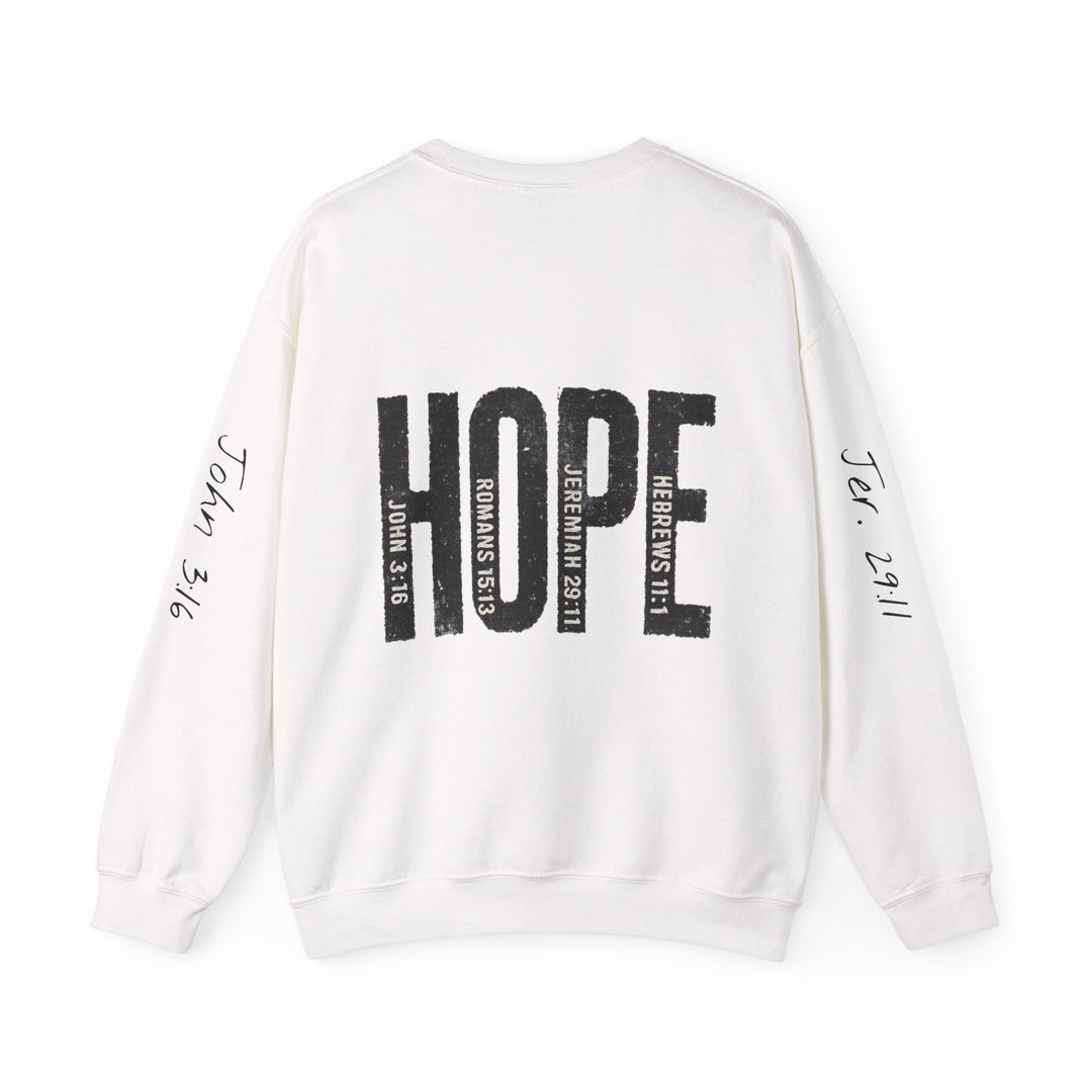HOPE With Scriptures - Back And Sleeve Prints - Unisex Crewneck Sweatshirt   Sweatshirt Joy & Country