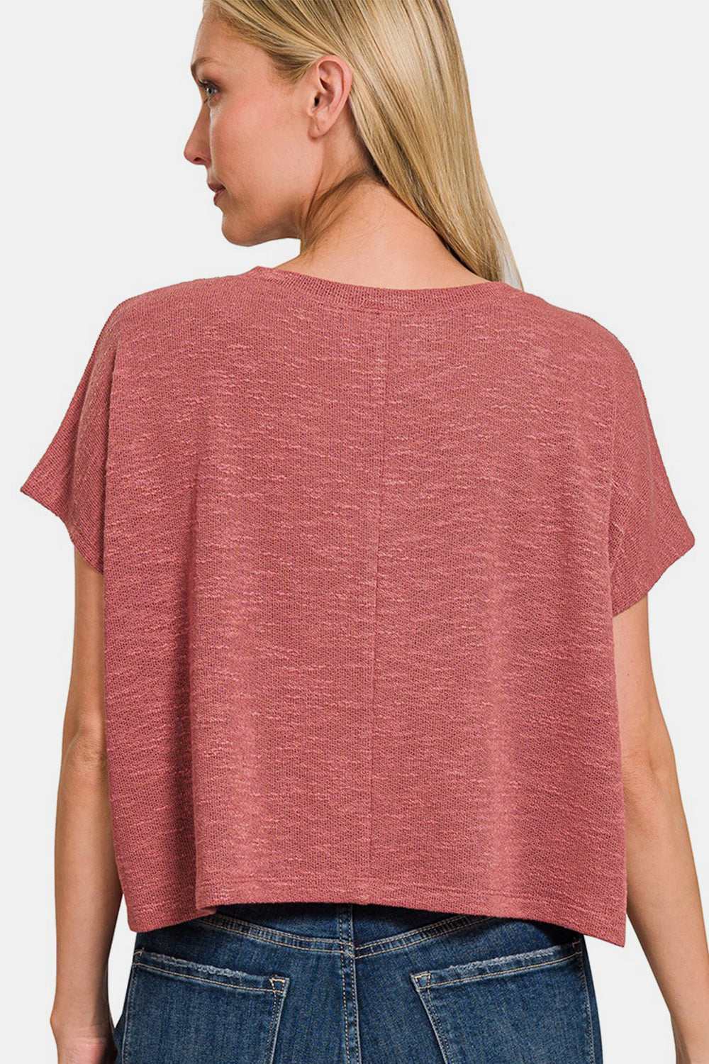 Dusty Rose V-Neck Crop T-Shirt