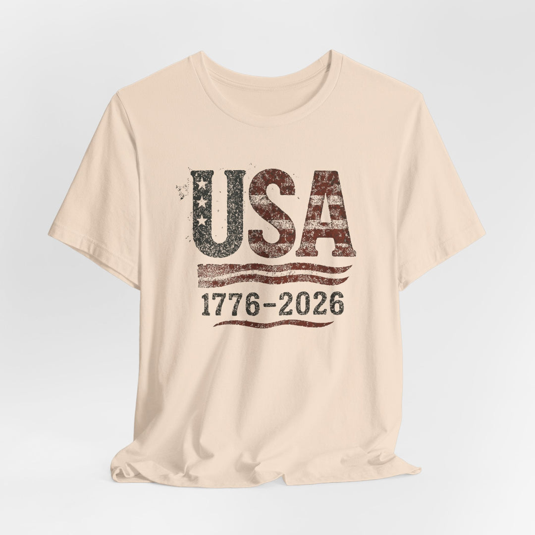 USA Flag 250th Anniversary Rugged 1776-2026 - Unisex Crew-Neck Tee   T-Shirt Joy & Country