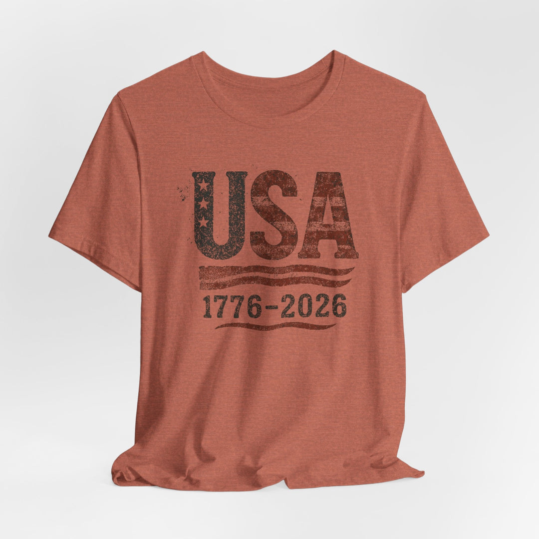 USA Flag 250th Anniversary Rugged 1776-2026 - Unisex Crew-Neck Tee   T-Shirt Joy & Country