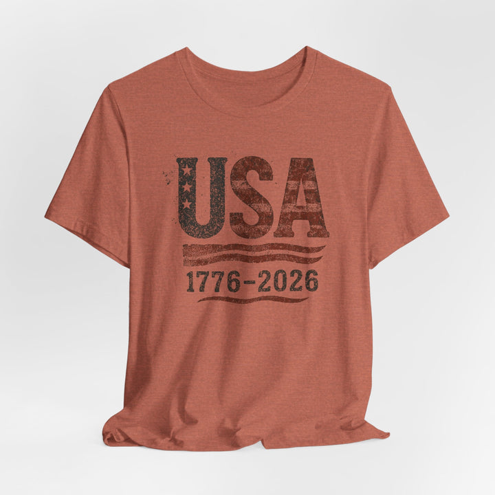 USA Flag 250th Anniversary Rugged 1776-2026 - Unisex Crew-Neck Tee   T-Shirt Joy & Country