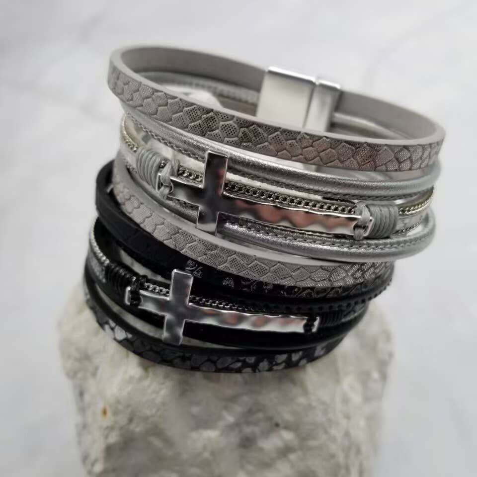The Greatest Gift - Cross Leather Magnetic Bracelet