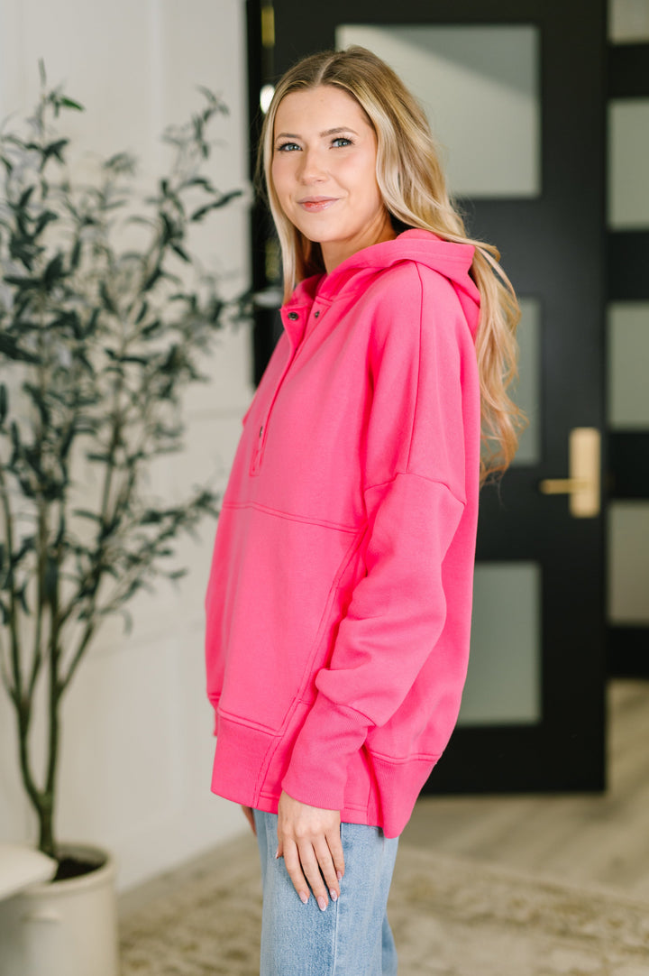 Cozy Fleece Hooded Pullover - Fuchsia