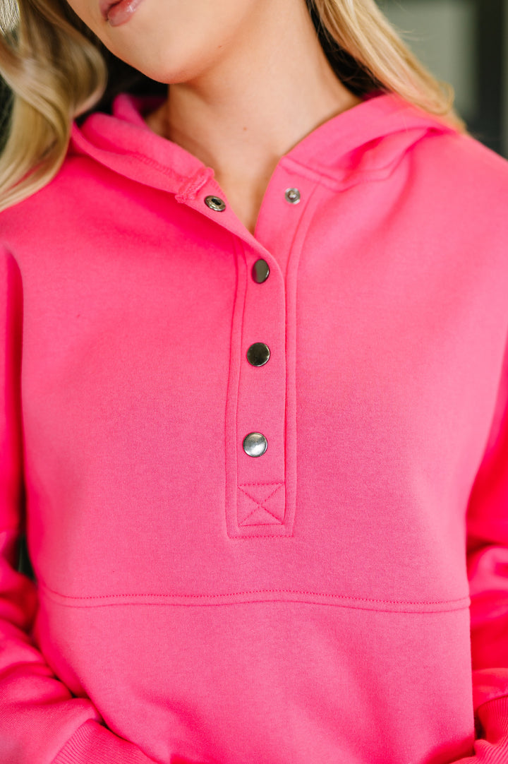 Cozy Fleece Hooded Pullover - Fuchsia