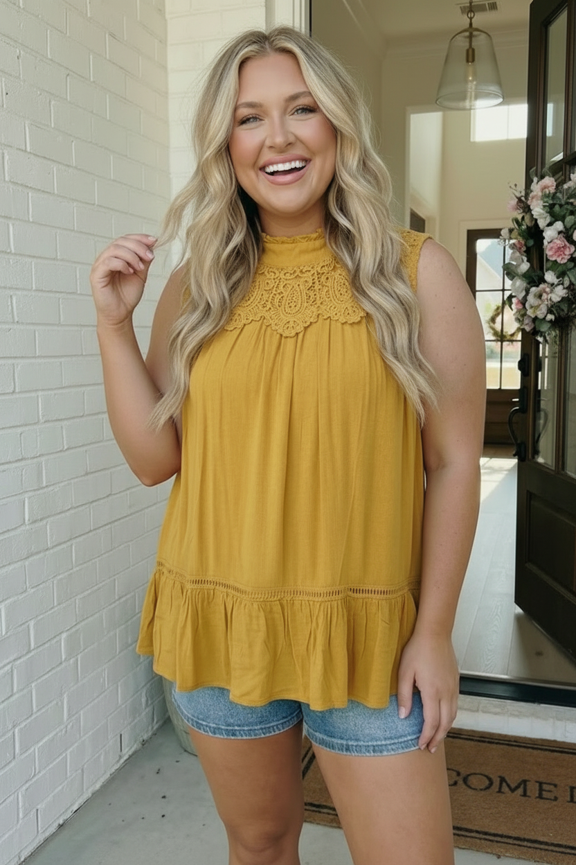 Golden Hour Lace Yoke Babydoll Top    Joy & Country