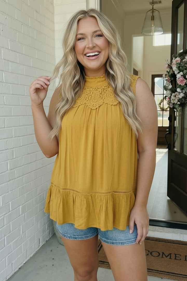 Golden Hour Lace Yoke Babydoll Top    Joy & Country