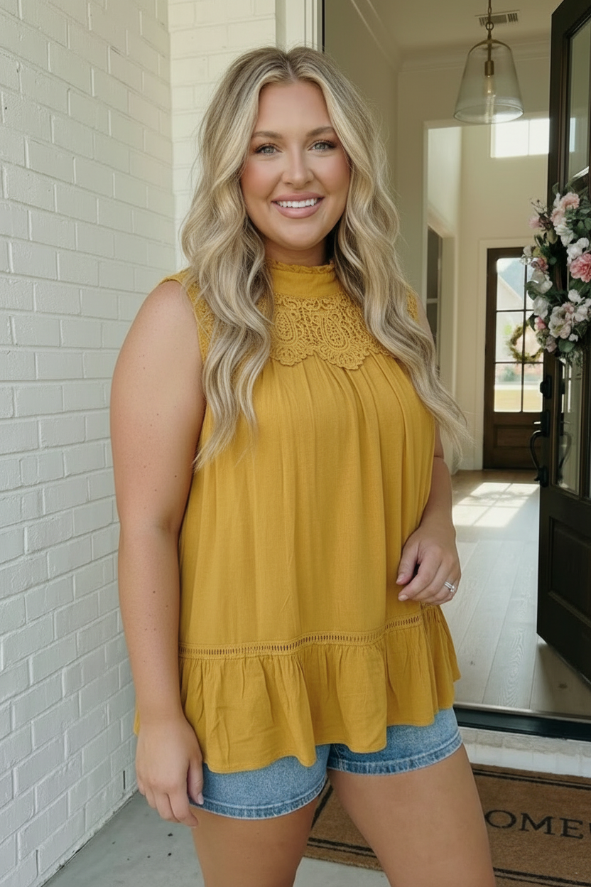 Golden Hour Lace Yoke Babydoll Top    Joy & Country