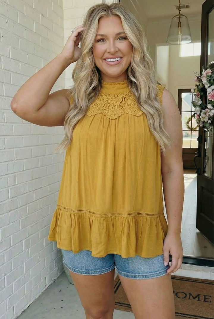 Golden Hour Lace Yoke Babydoll Top    Joy & Country