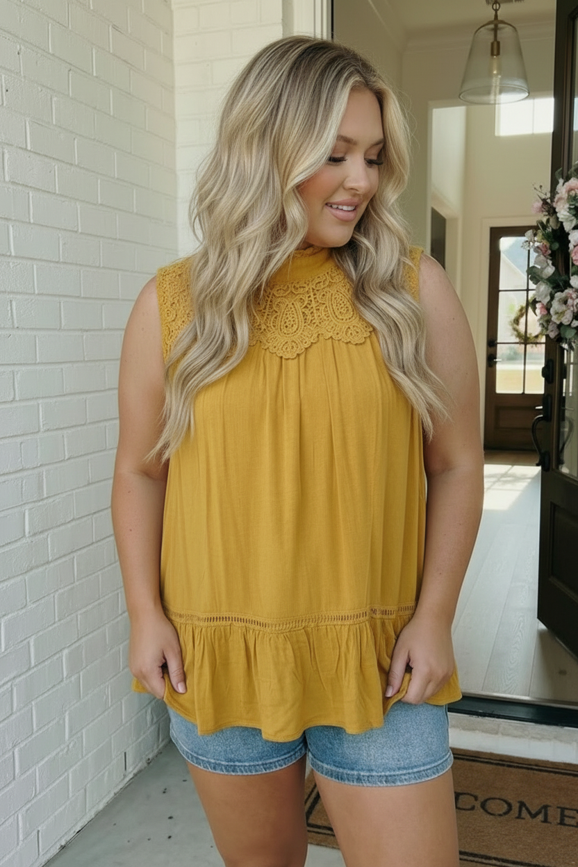 Golden Hour Lace Yoke Babydoll Top    Joy & Country