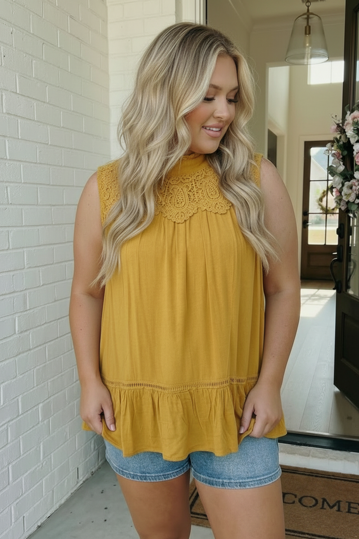 Golden Hour Lace Yoke Babydoll Top    Joy & Country