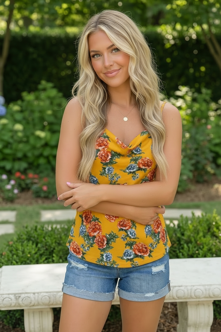 Sunny Garden Floral Cowl Neck Tank    Joy & Country