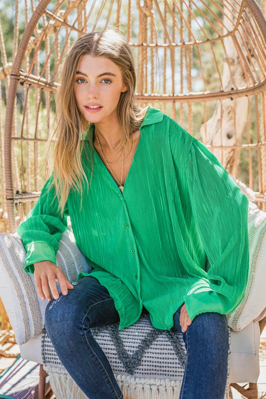 The Grass is Always Greener Pleated Silk Blouse    Joy & Country
