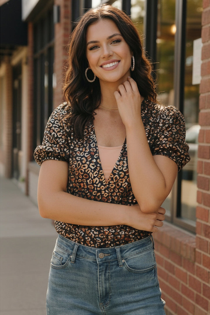Midnight Leopard Shimmer Bodysuit    Joy & Country