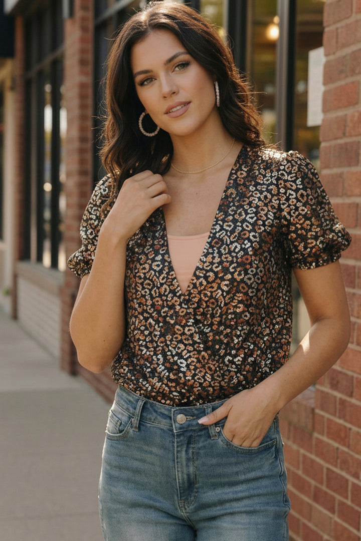Midnight Leopard Shimmer Bodysuit    Joy & Country
