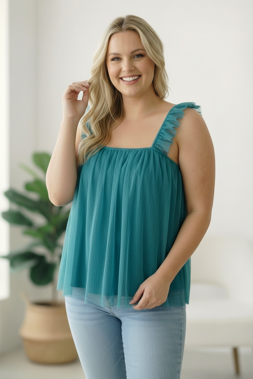 Dreamy Teal Tulle Tank Top    Joy & Country