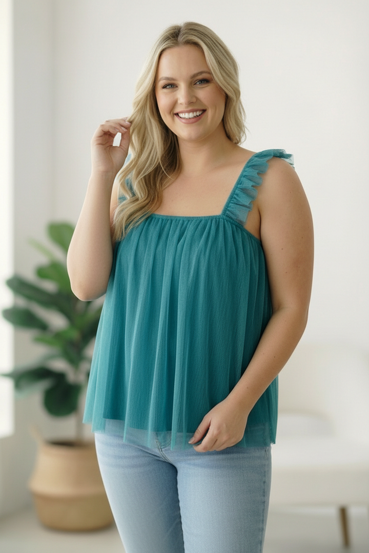 Dreamy Teal Tulle Tank Top    Joy & Country