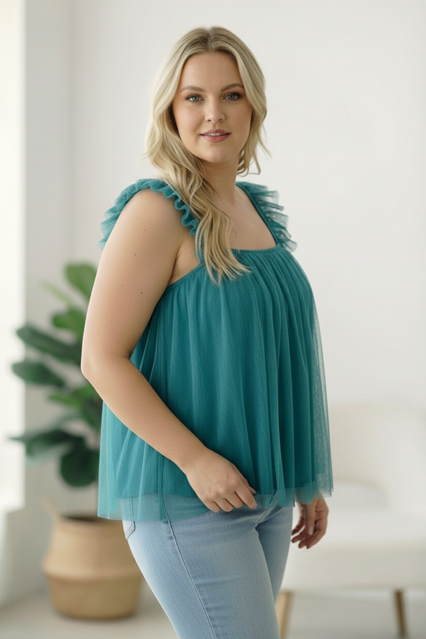 Dreamy Teal Tulle Tank Top    Joy & Country