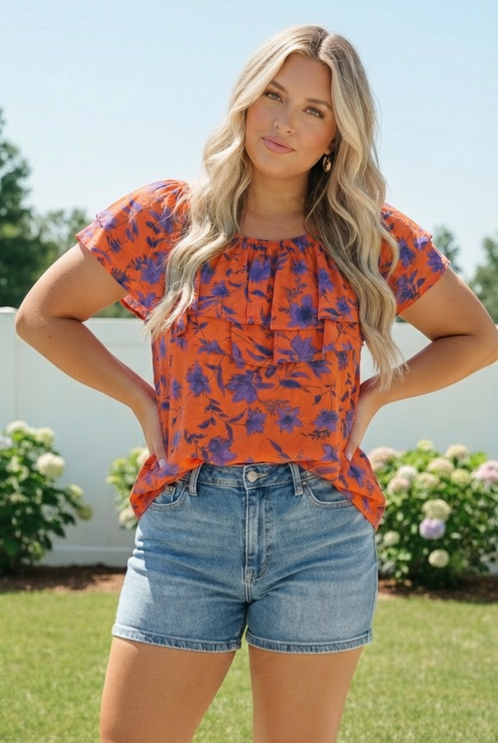 Rust Bloom Ruffle Top    Joy & Country