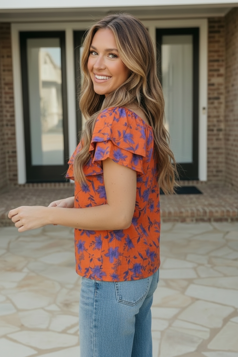 Rust Bloom Ruffle Top    Joy & Country