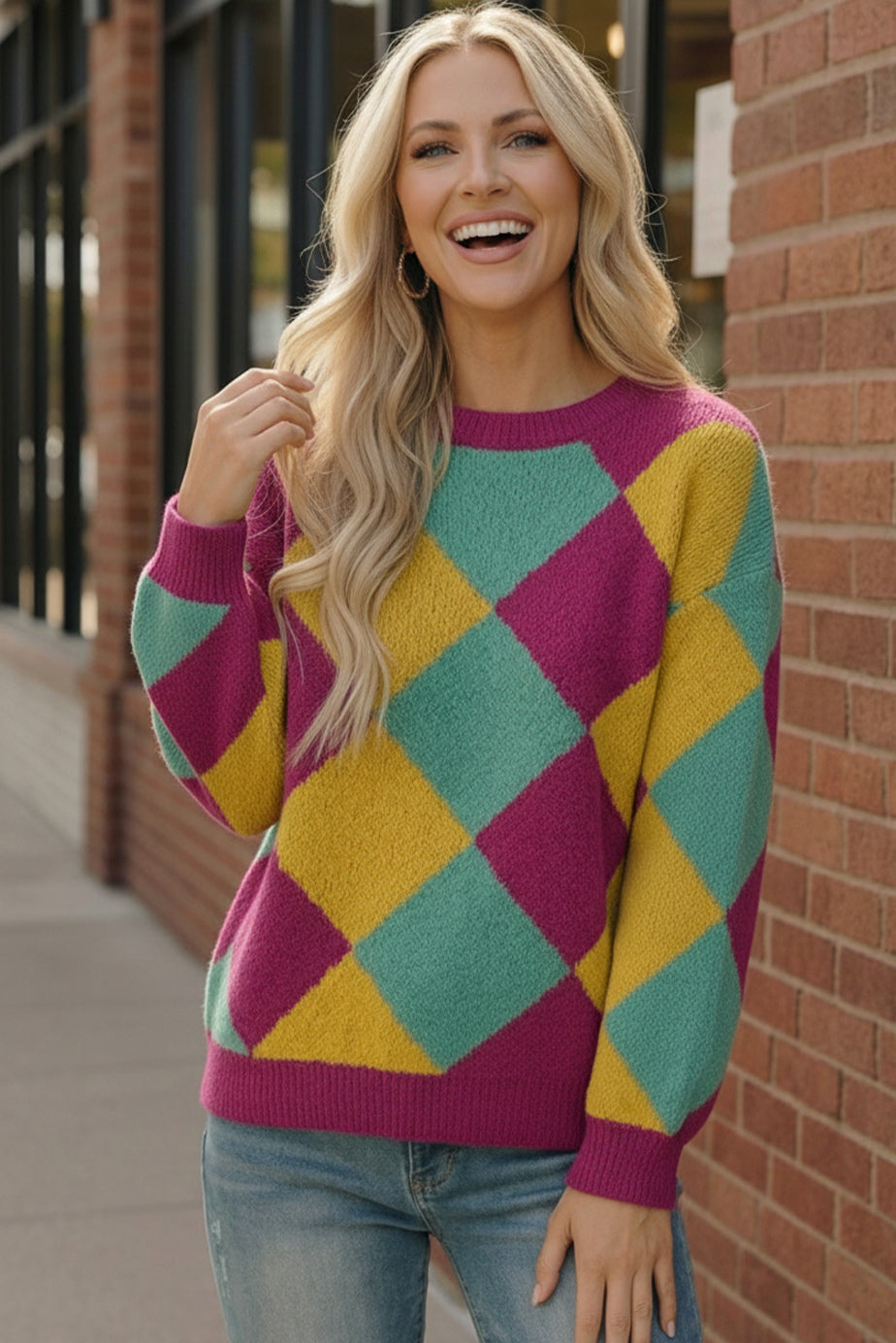 Color Crush Mardi Gras Argyle Knit    Joy & Country
