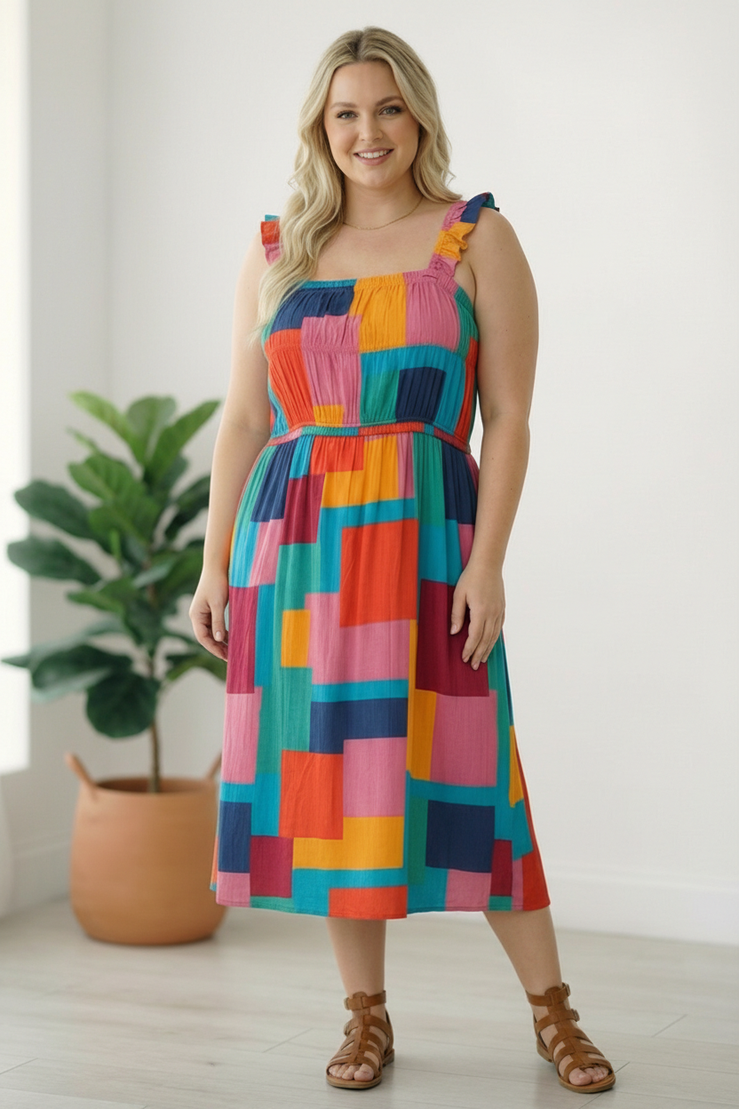 Pop Art Patchwork Midi Dress    Joy & Country
