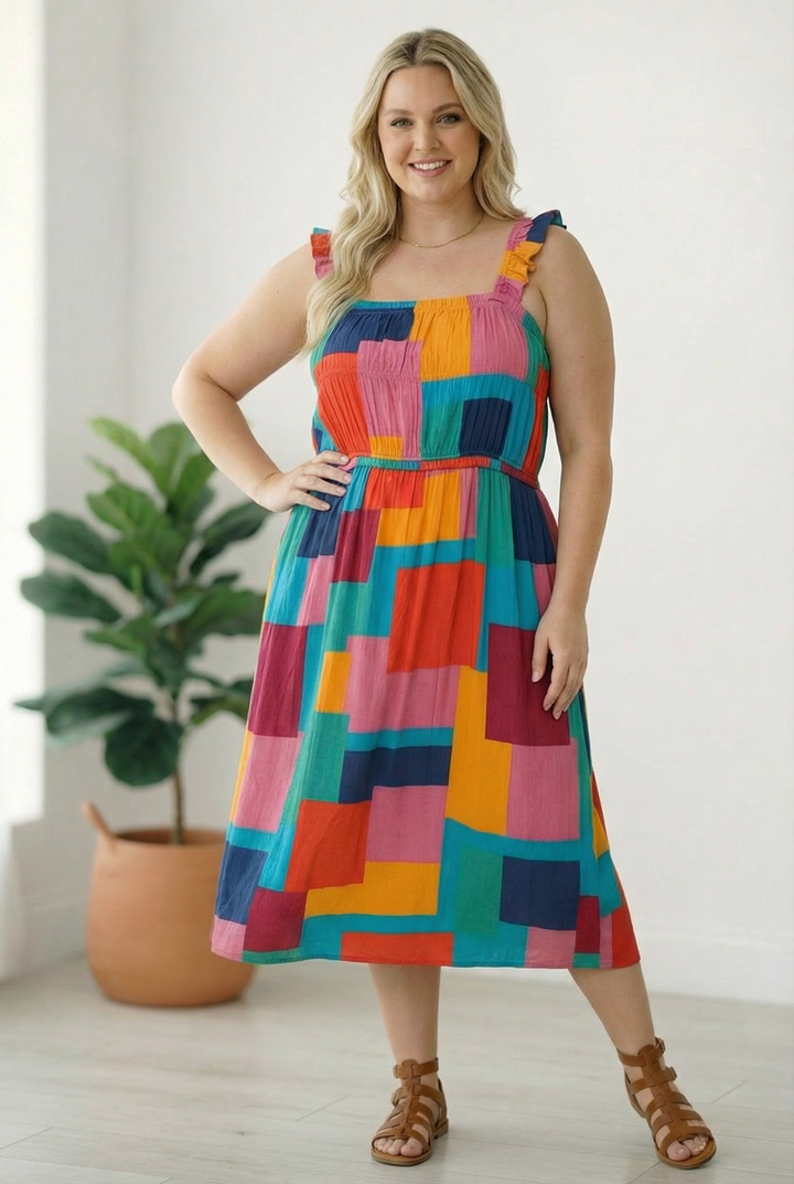 Pop Art Patchwork Midi Dress    Joy & Country