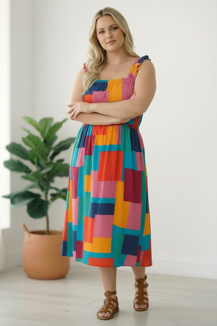 Pop Art Patchwork Midi Dress    Joy & Country